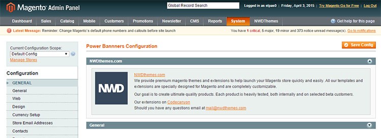 Configuration element with text in magento