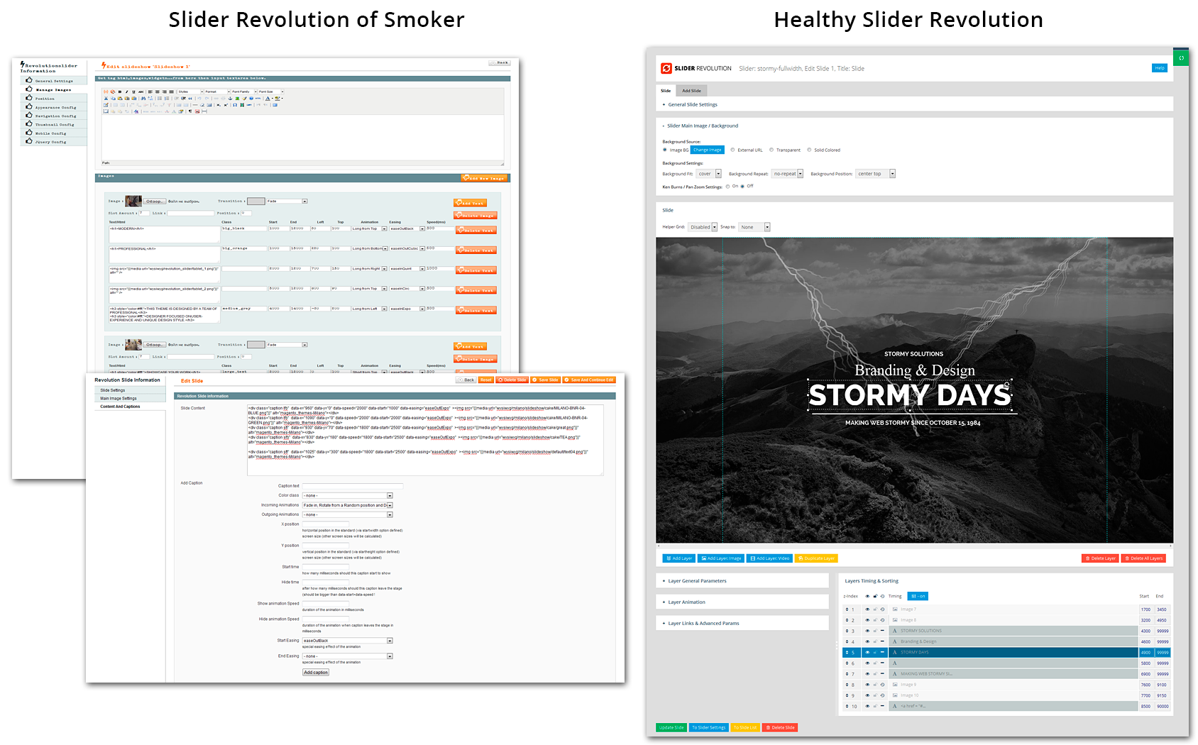 Magento Slider Revolution backend interface comparation