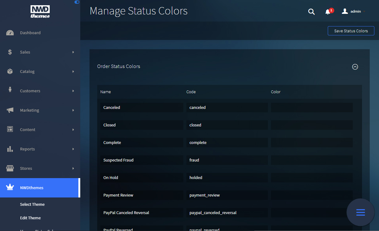 Admin Theme - Manage Status Colors