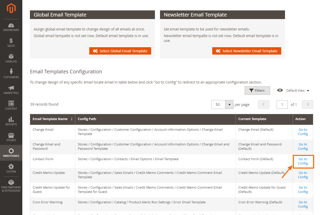 Template overview go to config