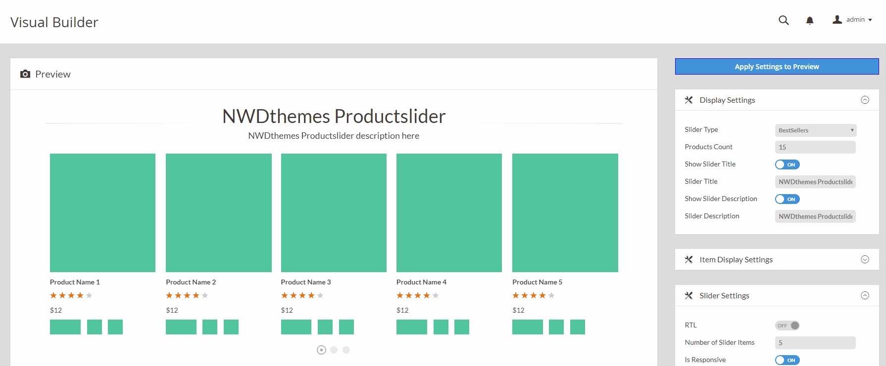 Visual Builder for Product Slider